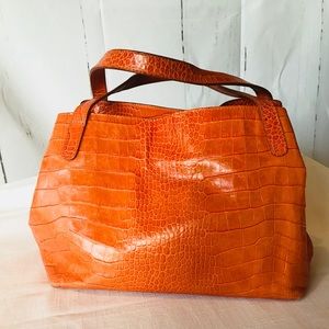 Max Mara Fall Leather Croc Print Orange Handbag